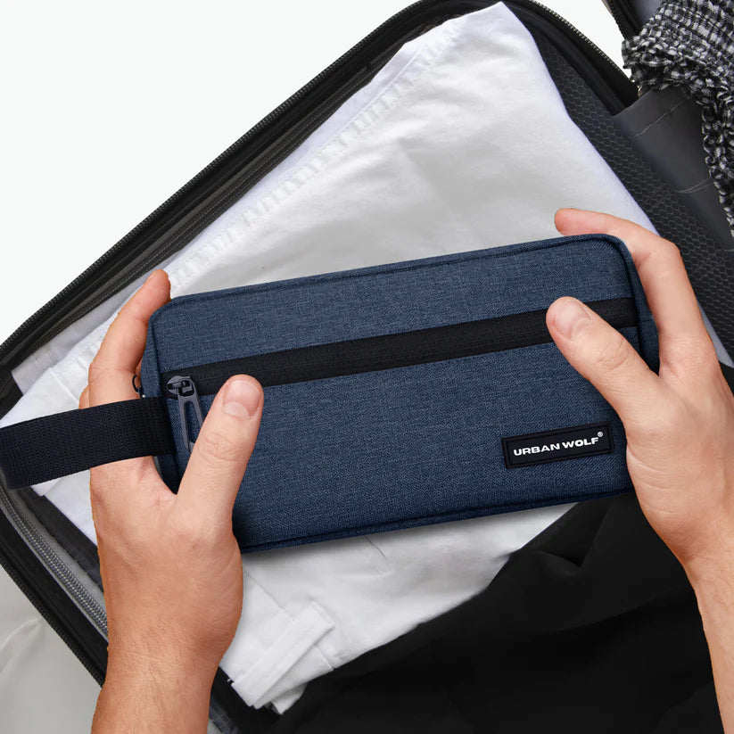 Travel Toiletry Bag for Men and Women: Water-Resistant Shaving Kit/Bag for Toiletry Accessories, Hanging Dopp Kit, Cosmetics Pouch with Multiple Pockets (BLUE)