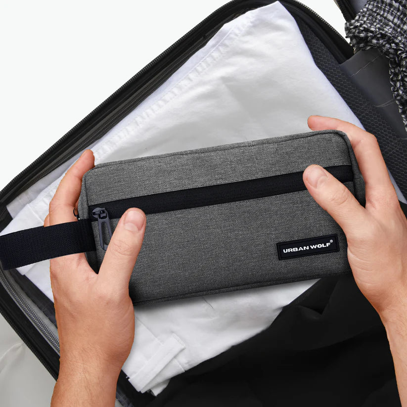 Travel Toiletry Bag for Men and Women: Water-Resistant Shaving Kit/Bag for Toiletry Accessories, Hanging Dopp Kit, Cosmetics Pouch with Multiple Pockets (GREY)