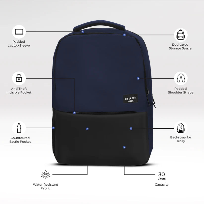 Business Casual 30L Dual Compartment Water Resistant Laptop Backpack (BLUE)
