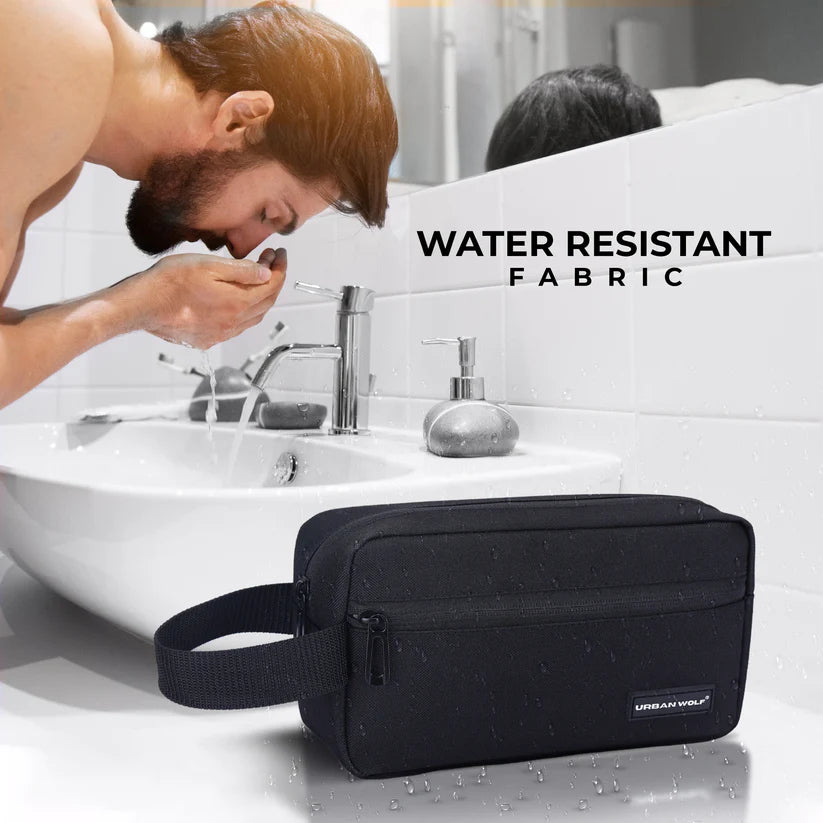 Travel Toiletry Bag for Men and Women: Water-Resistant Shaving Kit/Bag for Toiletry Accessories, Hanging Dopp Kit, Cosmetics Pouch with Multiple Pockets (BLACK)