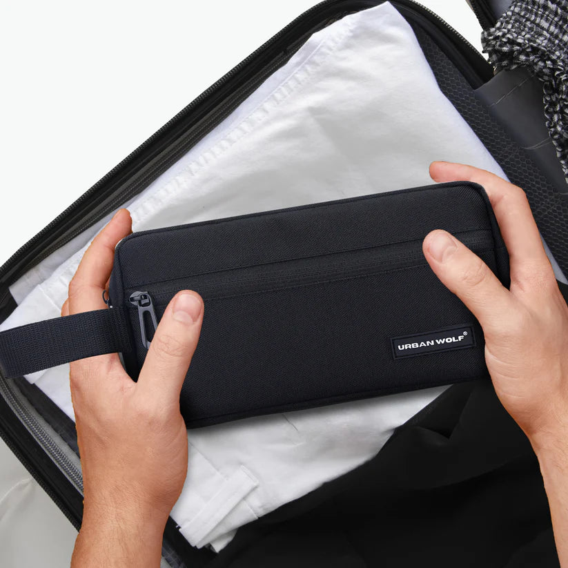 Travel Toiletry Bag for Men and Women: Water-Resistant Shaving Kit/Bag for Toiletry Accessories, Hanging Dopp Kit, Cosmetics Pouch with Multiple Pockets (BLACK)