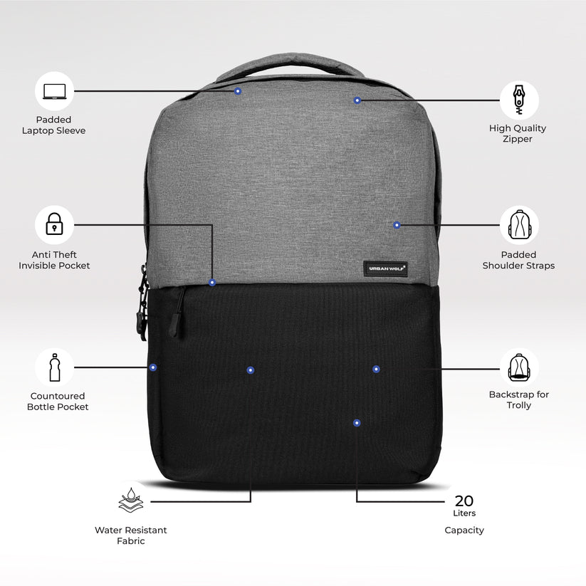 Business Casual 20L Dual Compartment Laptop Backpack-(GREY)