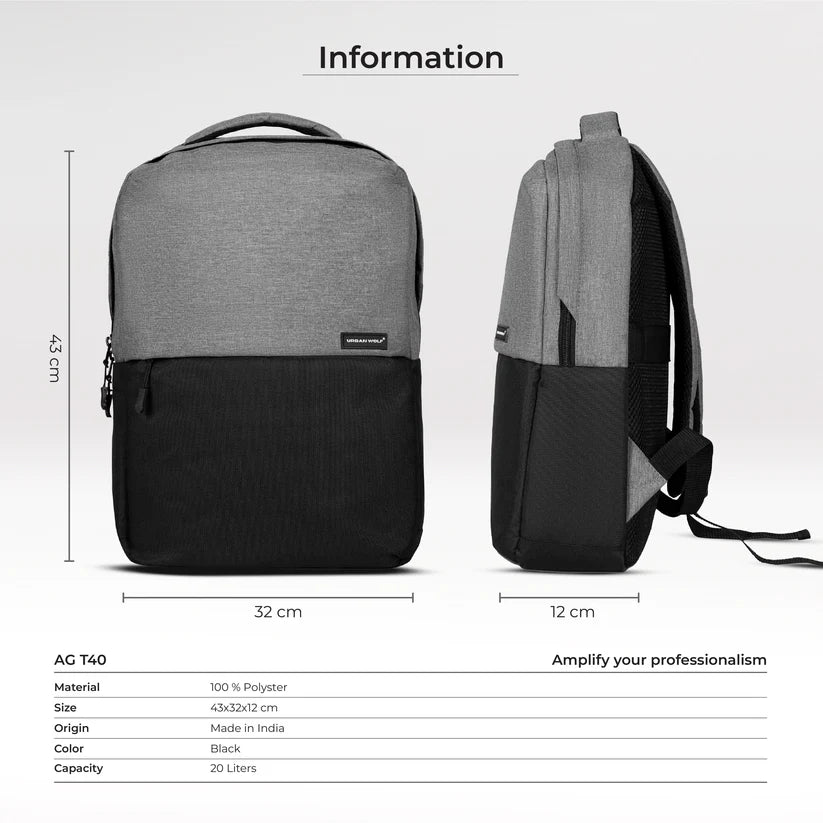 Business Casual 20L Dual Compartment Laptop Backpack-(GREY)