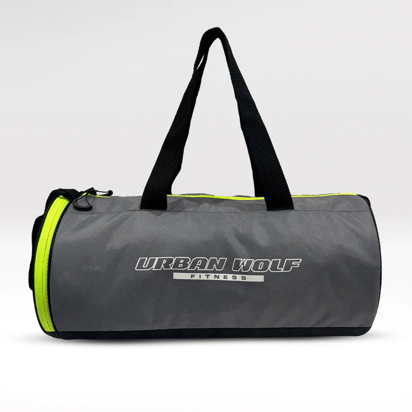 26L Gym Duffle Bag | Unisex Grey & Green Zipper | Separate Shoe Compartment | Quick Access Pocket | Durable Polyester | Multi-Functional Sports & Travel Bag | Dimensions 49x23x23 cm