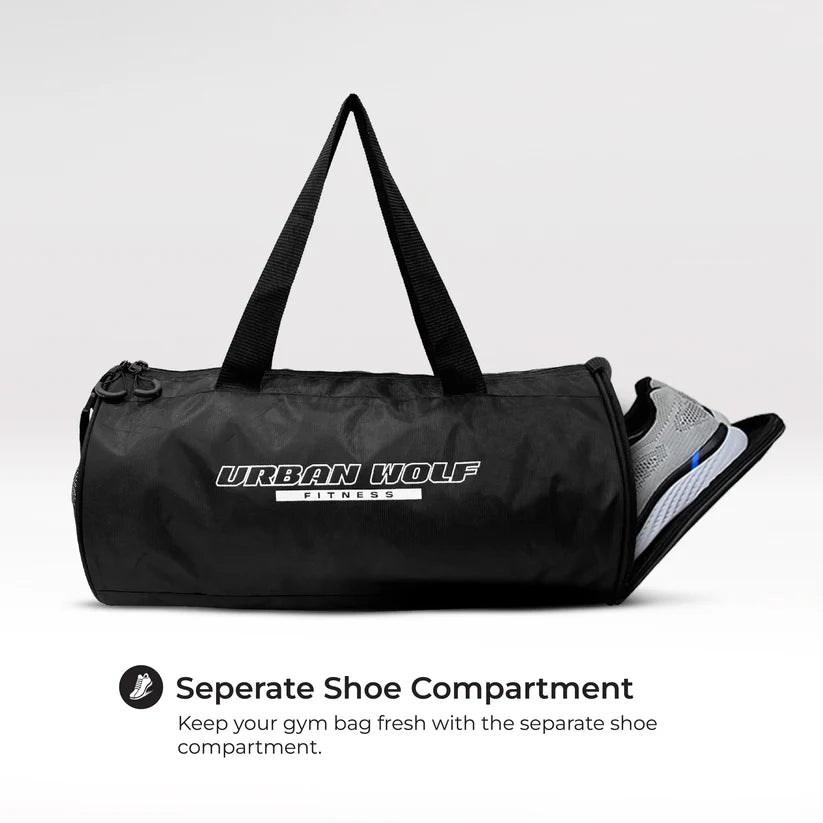 26L Gym Duffle Bag | Unisex Black | Separate Shoe Compartment | Quick Access Pocket | Durable Polyester | Multi-Functional Sports & Travel Bag | Dimensions 49x23x23 cm