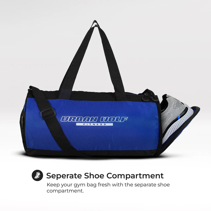 26L Gym Duffle Bag | Unisex Blue & Black | Separate Shoe Compartment | Quick Access Pocket | Durable Polyester | Multi-Functional Sports & Travel Bag | Dimensions 49x23x23 cm