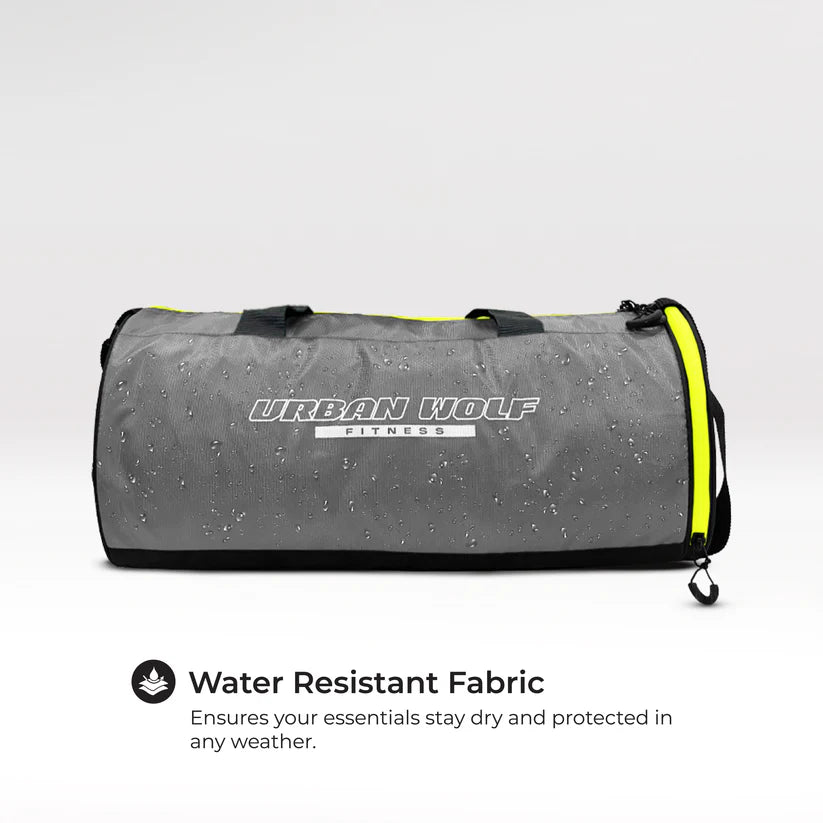 26L Gym Duffle Bag | Unisex Grey & Green Zipper | Separate Shoe Compartment | Quick Access Pocket | Durable Polyester | Multi-Functional Sports & Travel Bag | Dimensions 49x23x23 cm