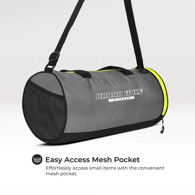 26L Gym Duffle Bag | Unisex Grey & Green Zipper | Separate Shoe Compartment | Quick Access Pocket | Durable Polyester | Multi-Functional Sports & Travel Bag | Dimensions 49x23x23 cm