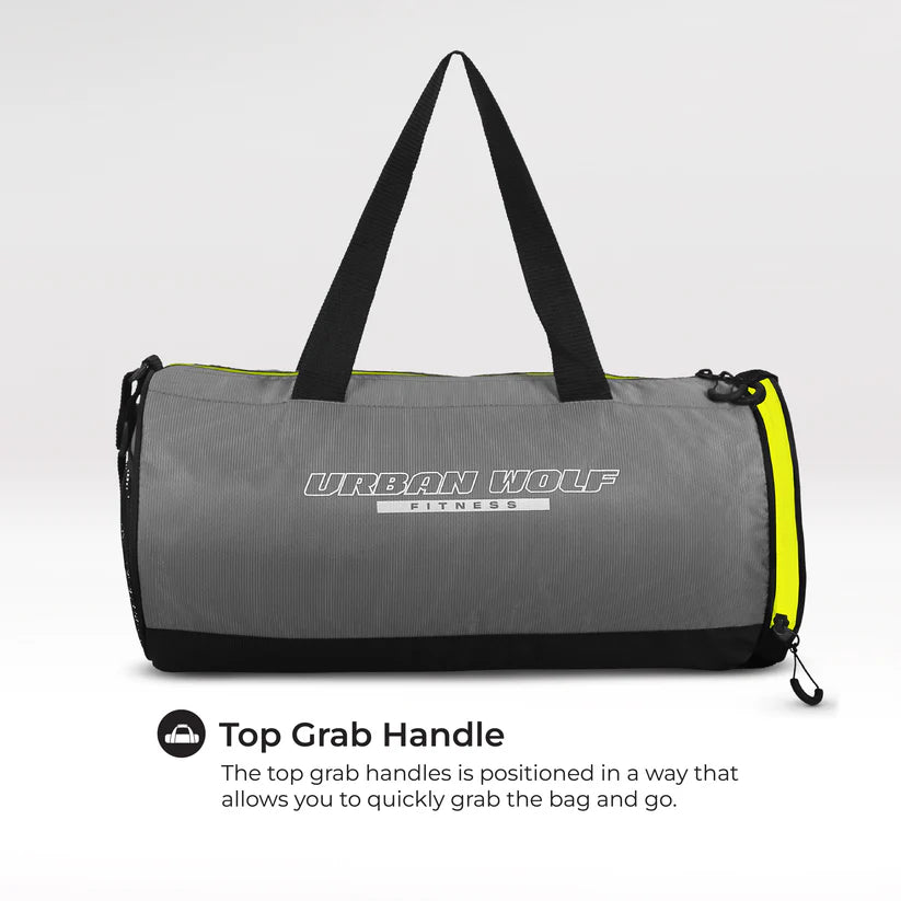 26L Gym Duffle Bag | Unisex Grey & Green Zipper | Separate Shoe Compartment | Quick Access Pocket | Durable Polyester | Multi-Functional Sports & Travel Bag | Dimensions 49x23x23 cm