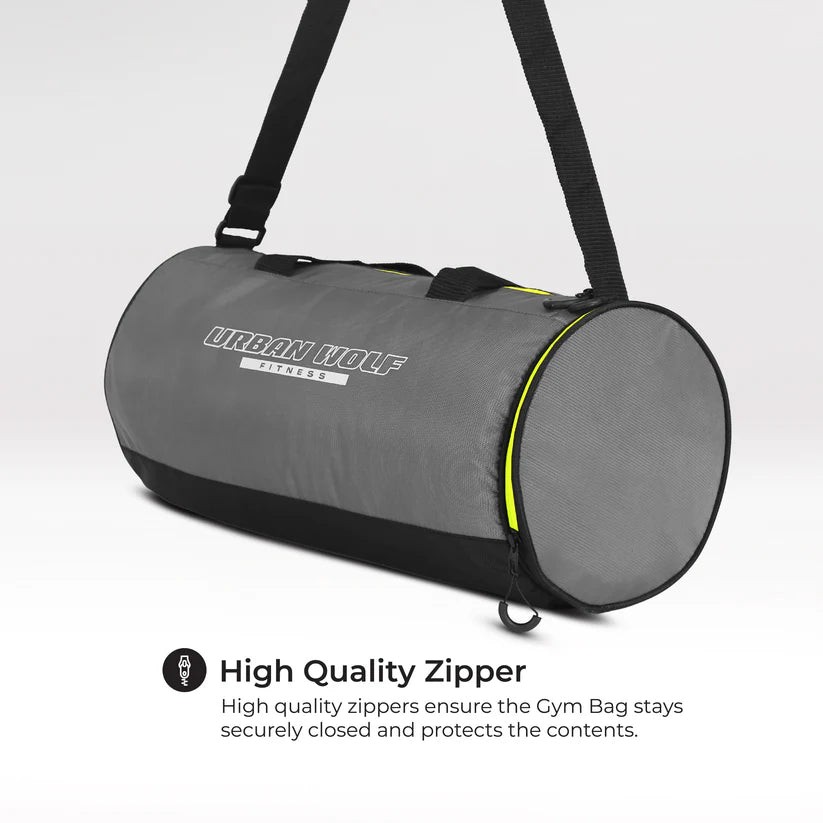 26L Gym Duffle Bag | Unisex Grey & Green Zipper | Separate Shoe Compartment | Quick Access Pocket | Durable Polyester | Multi-Functional Sports & Travel Bag | Dimensions 49x23x23 cm