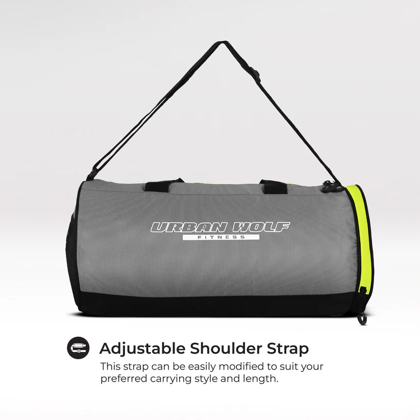 26L Gym Duffle Bag | Unisex Grey & Green Zipper | Separate Shoe Compartment | Quick Access Pocket | Durable Polyester | Multi-Functional Sports & Travel Bag | Dimensions 49x23x23 cm