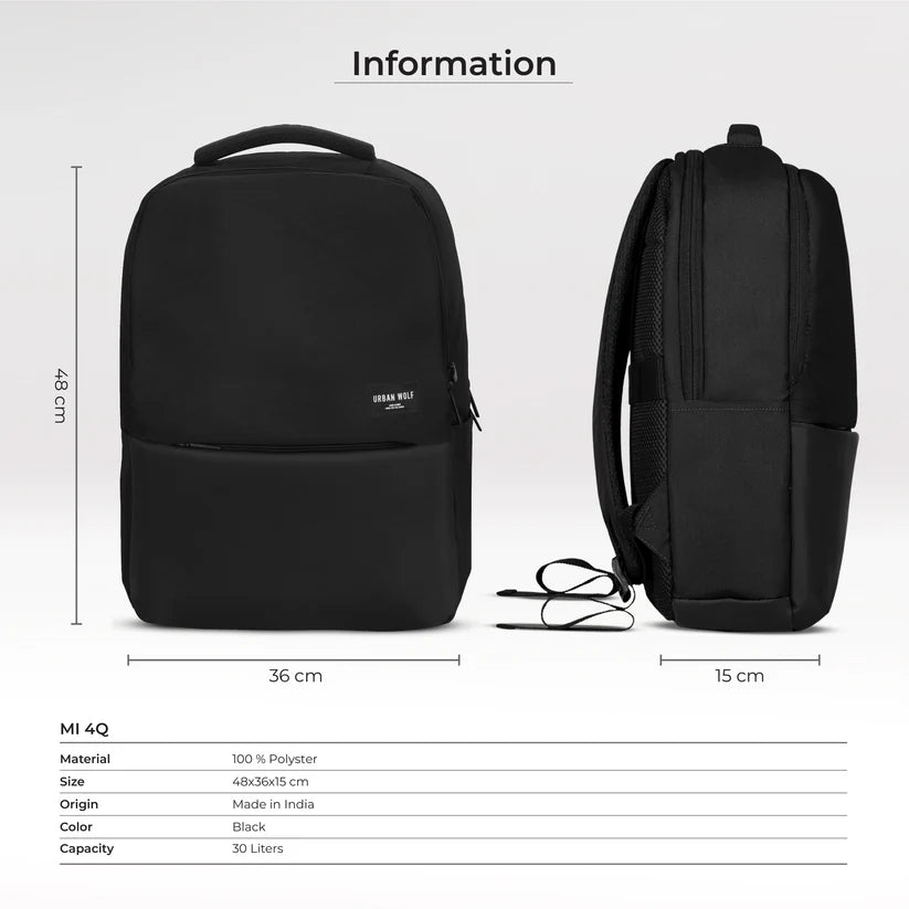 Business Casual 30L Dual Compartment Water Resistant Laptop Backpack (BLACK)