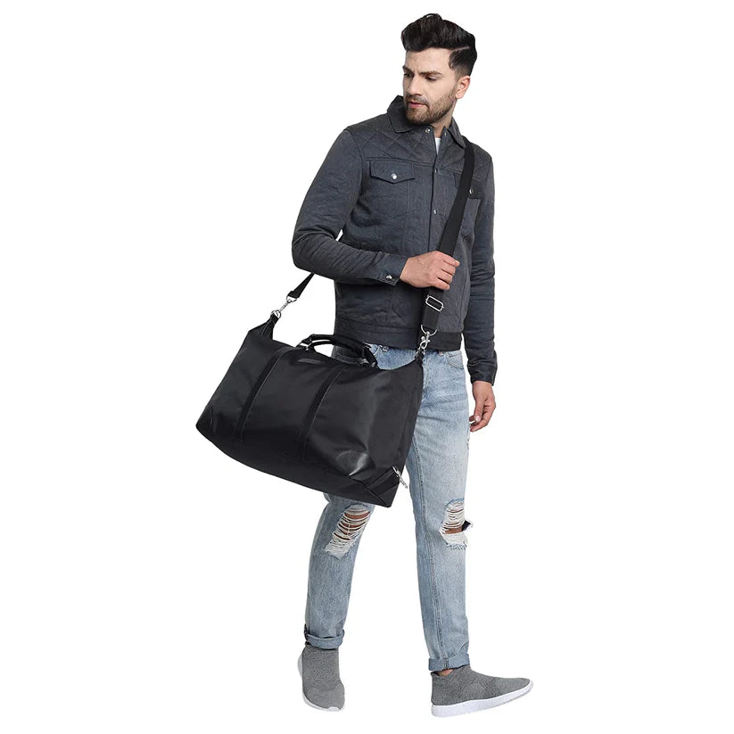 Faux Leather Duffle Bag-Black