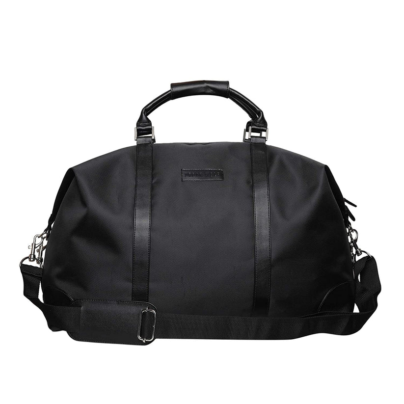Faux Leather Duffle Bag-Black