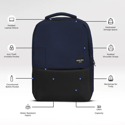 Business Casual 30L Dual Compartment Water Resistant Laptop Backpack (BLUE)