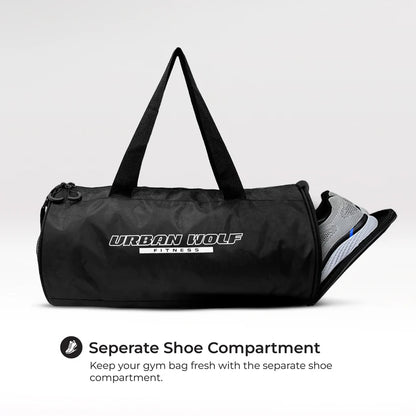 26L Gym Duffle Bag | Unisex Black | Separate Shoe Compartment | Quick Access Pocket | Durable Polyester | Multi-Functional Sports & Travel Bag | Dimensions 49x23x23 cm
