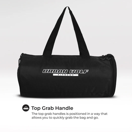 26L Gym Duffle Bag | Unisex Black | Separate Shoe Compartment | Quick Access Pocket | Durable Polyester | Multi-Functional Sports & Travel Bag | Dimensions 49x23x23 cm
