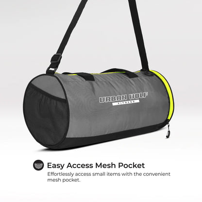 26L Gym Duffle Bag | Unisex Grey & Green Zipper | Separate Shoe Compartment | Quick Access Pocket | Durable Polyester | Multi-Functional Sports & Travel Bag | Dimensions 49x23x23 cm