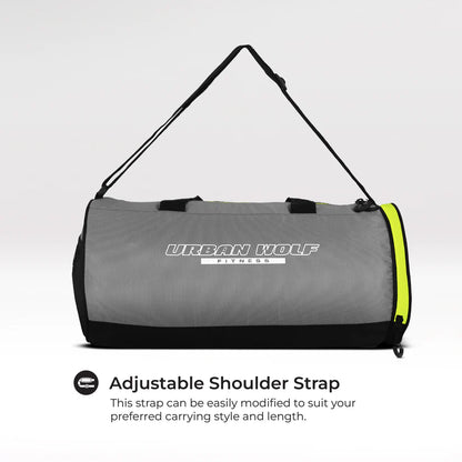 26L Gym Duffle Bag | Unisex Grey & Green Zipper | Separate Shoe Compartment | Quick Access Pocket | Durable Polyester | Multi-Functional Sports & Travel Bag | Dimensions 49x23x23 cm