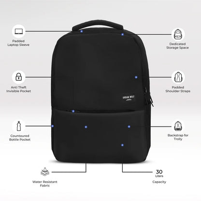 Business Casual 30L Dual Compartment Water Resistant Laptop Backpack (BLACK)